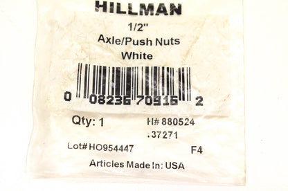 Hillman 880524, 137271 Axle/Push Nut 1/2 Inch White NOS