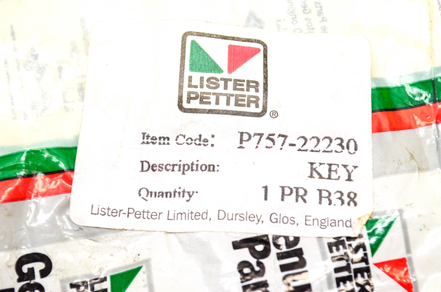 Lister Petter P757-22230, 14607 Ignition Key Kit NOS