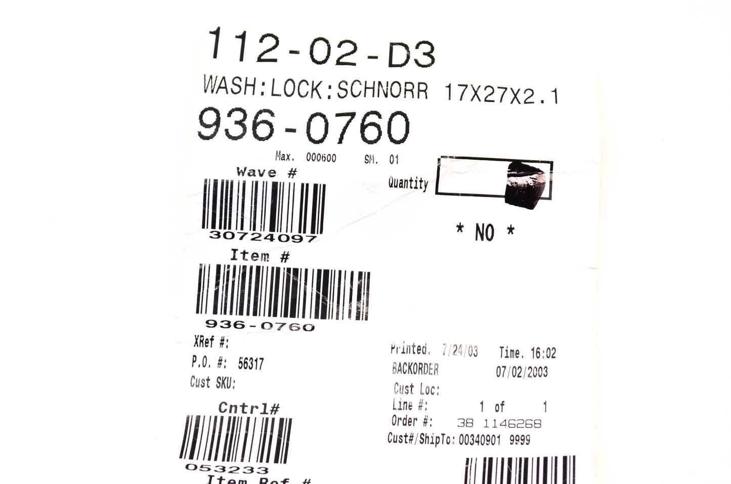 MTD 936-0760 Lock Washer NOS