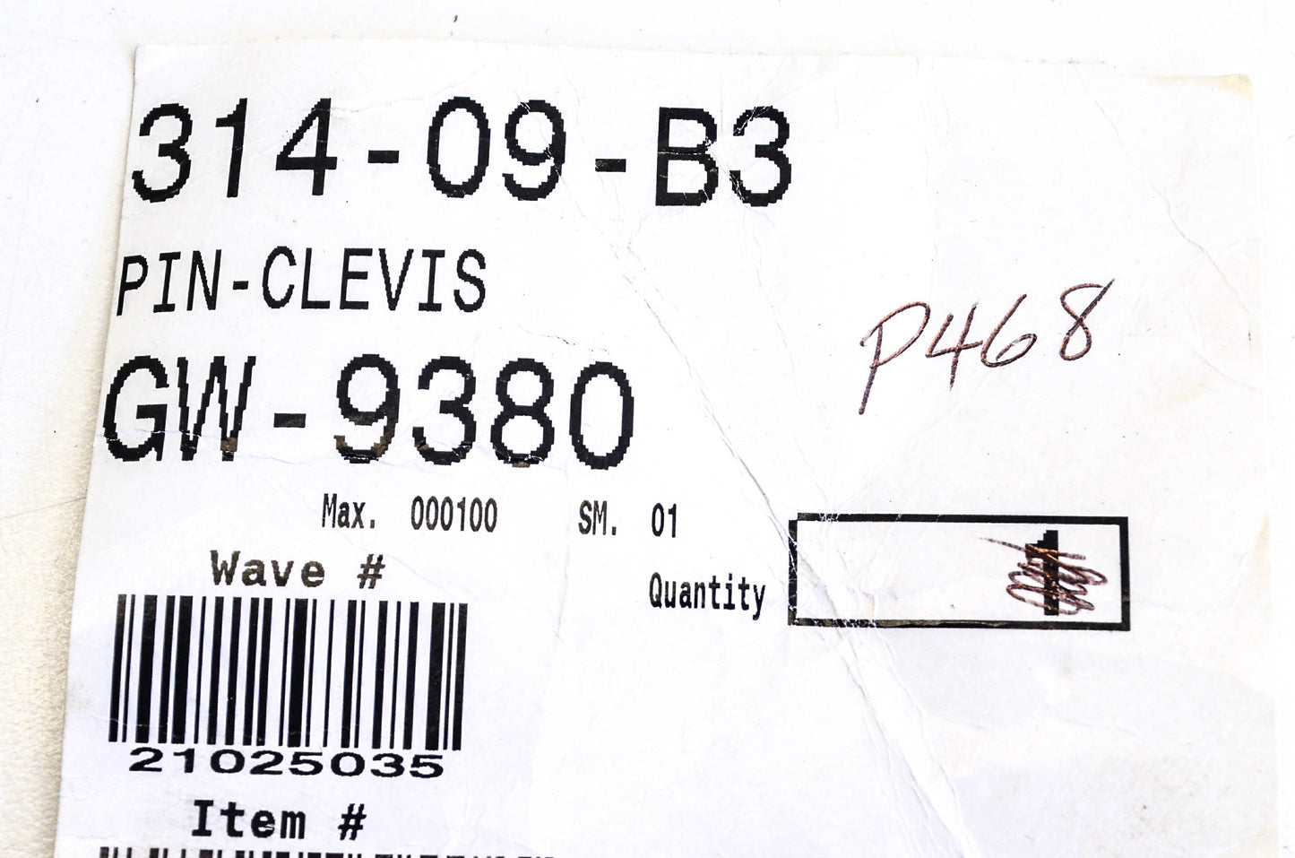 MTD GW-9380 Clevis Pin NOS