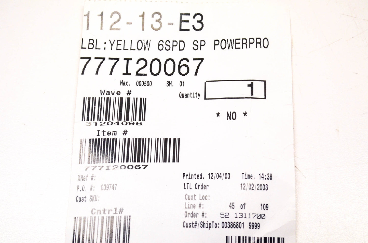 Cub Cadet 777I20067 Speed Control Label NOS