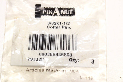 Dorman 793328, 080358835868  Pik-A-Nut Cotter Pin 3/32 x 1-1/2 Qty 3 NOS