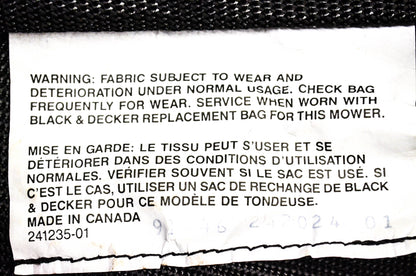 Black and Decker 241235-01 Grass Bag NOS