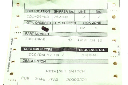MTD 783-0462 Retainer Switch NOS