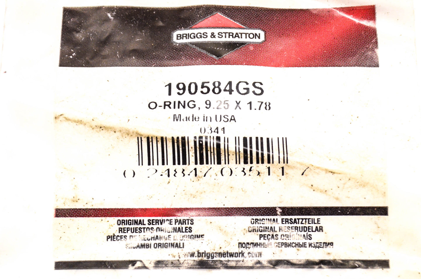 New OEM Briggs & Stratton 190584GS O-ring 9.25 x 1.78 NOS
