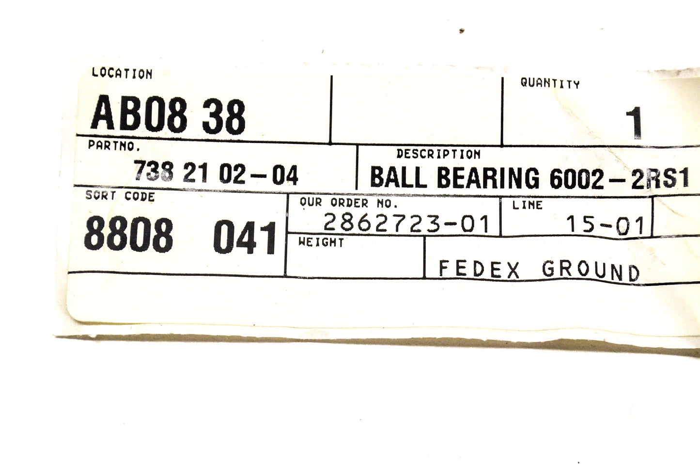 New OEM Husqvarna 738210204, 738 21 02-04 Ball Bearing 6002-2RS1 NOS