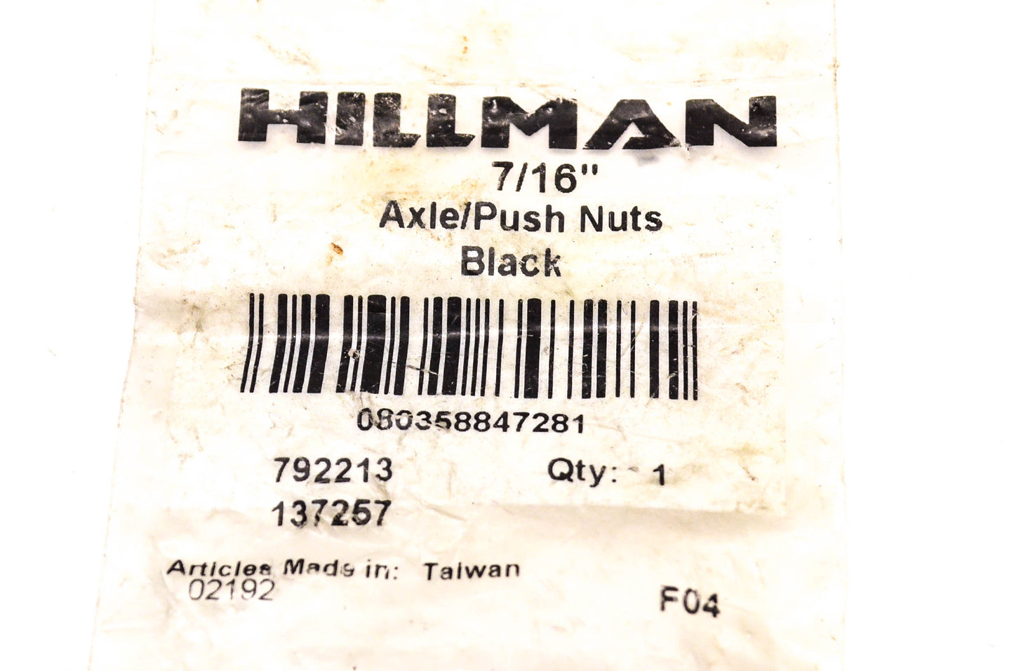 Hillman 792213, 137257 Axle/Push Nut 7/16 Inch Black NOS