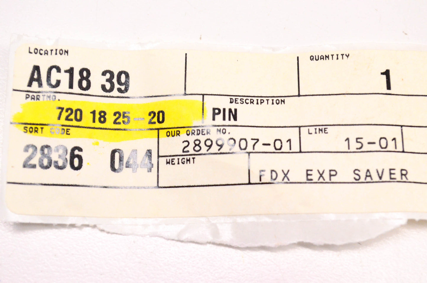 New OEM Husqvarna 720182520, 720 18 25-20 Pin NOS