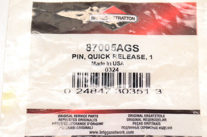 New OEM Briggs & Stratton 87005AGS Quick Release Pin NOS