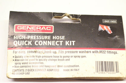 Generac 100518GS High Pressure Quick Connect Kit NOS