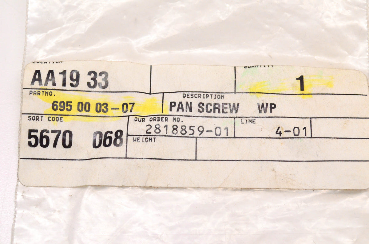 New OEM Husqvarna 695000307, 695 00 03-07 Pan Screw NOS