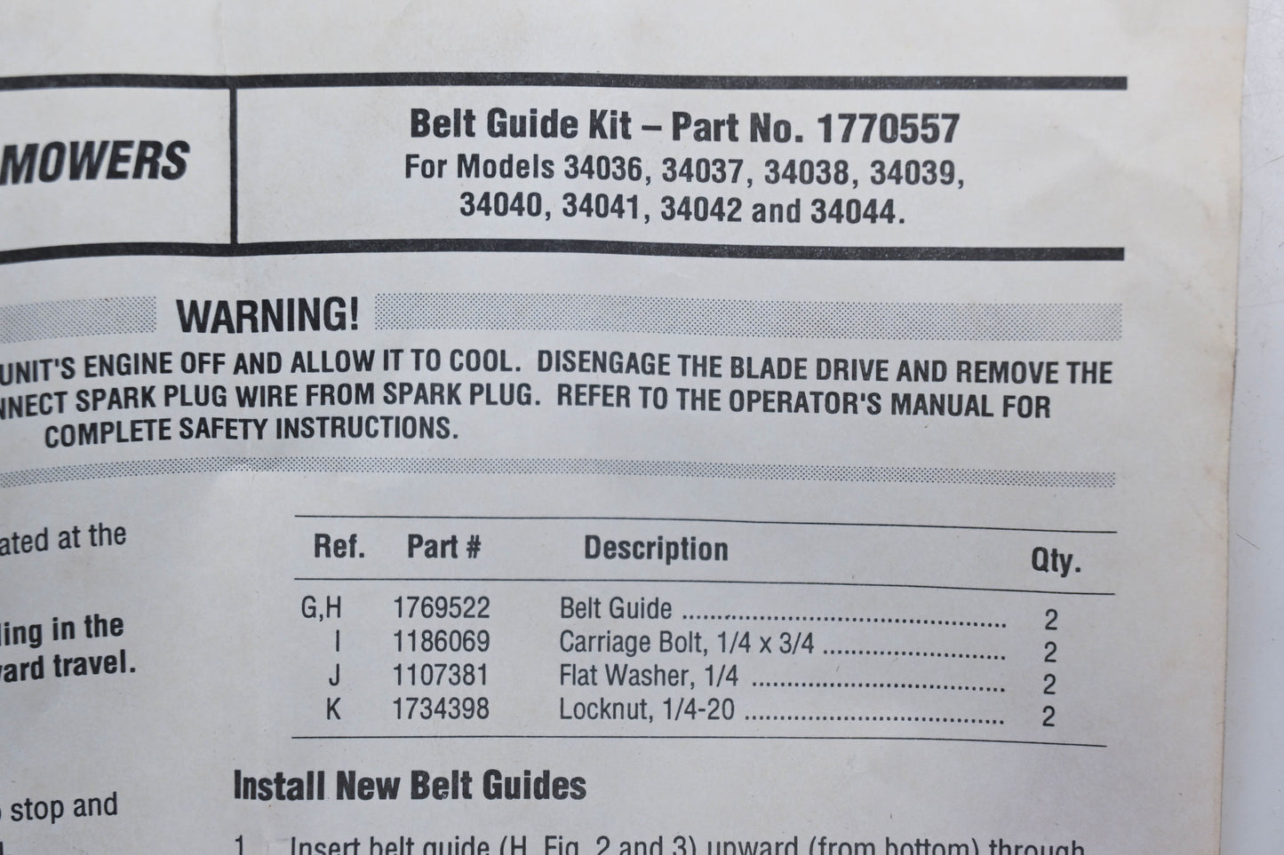 Aftermarket 1770557 Belt Guide Kit NOS