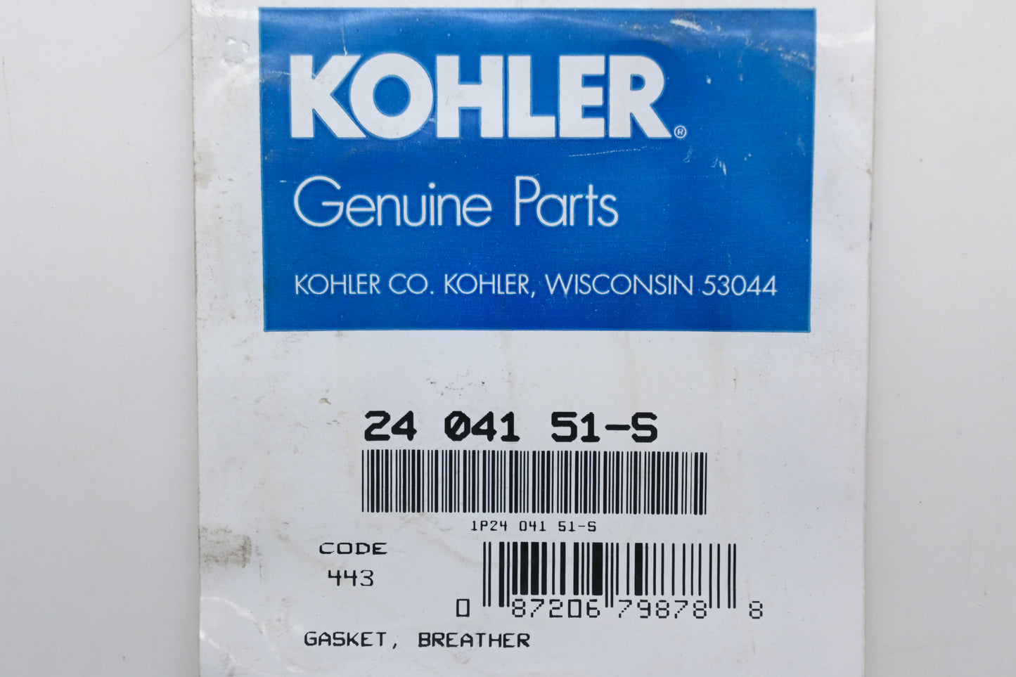 Kohler 24 041 51-S, 2404151-S Crankcase Breather Gasket NOS