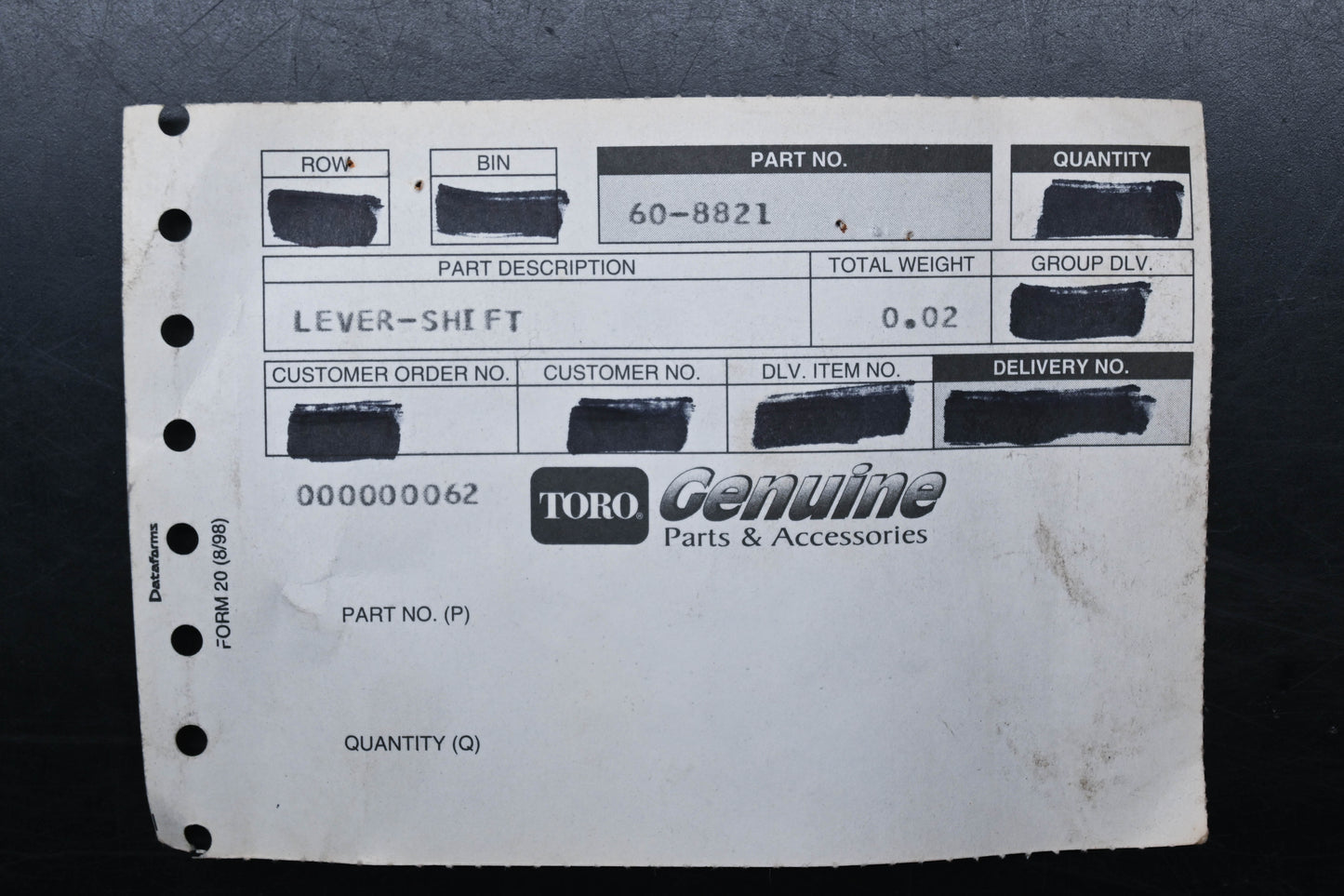 Toro 60-8821 Shift Lever NOS