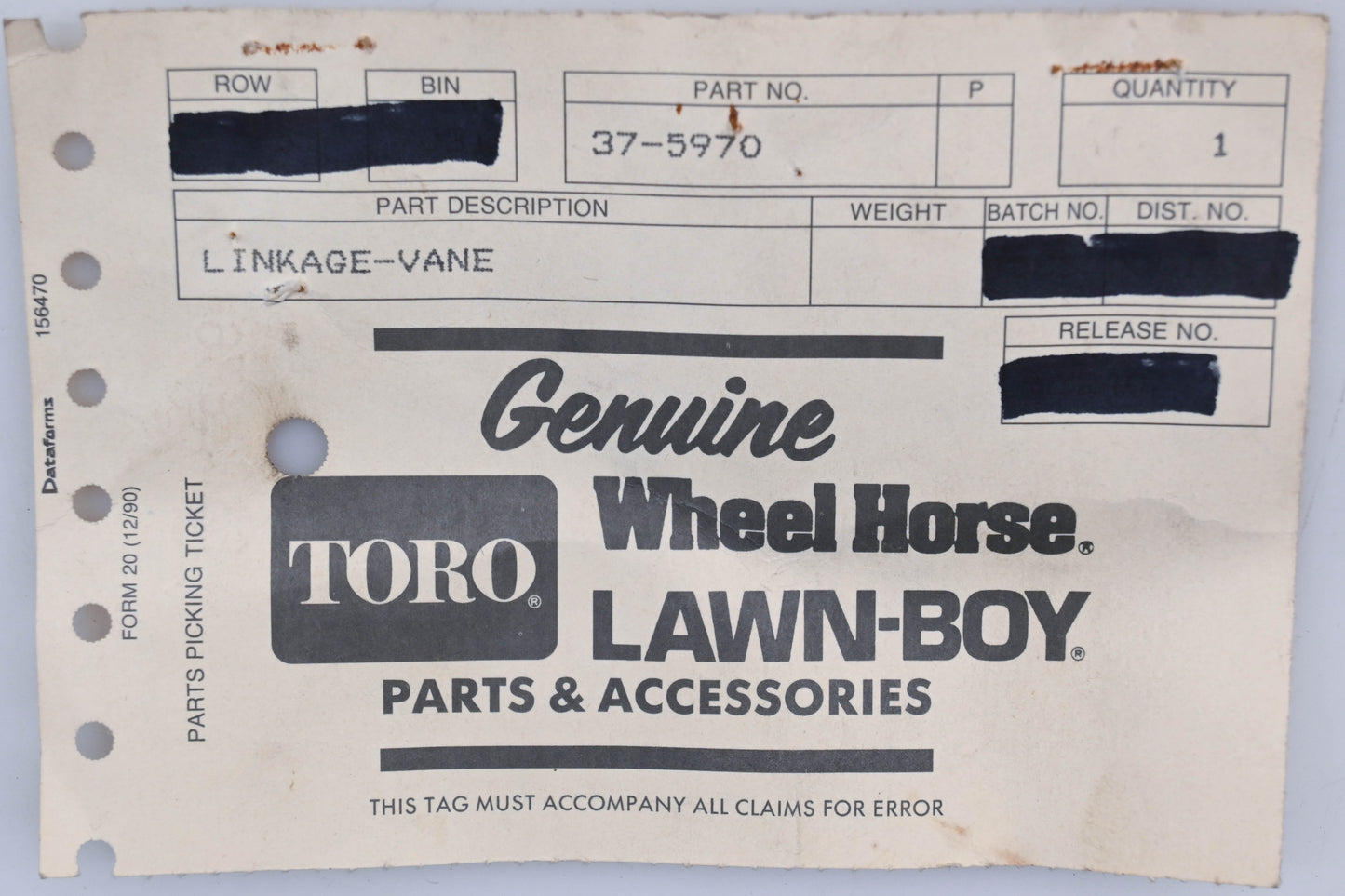 Toro 37-5970 Vane Linkage NOS