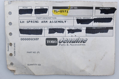 Toro 71-0571 LH Spring Arm Assembly NOS