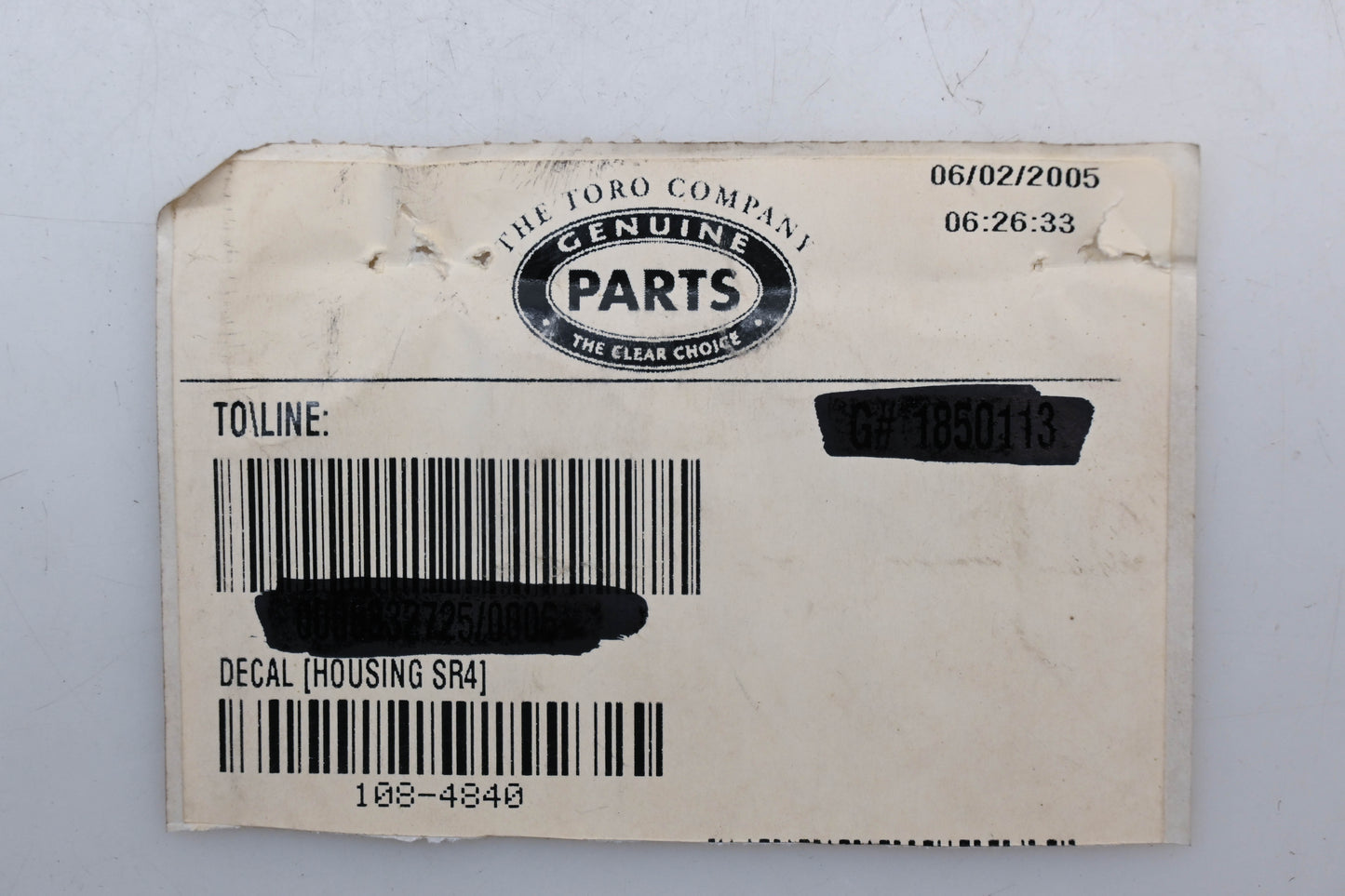Toro 108-4840 Housing Decal NOS