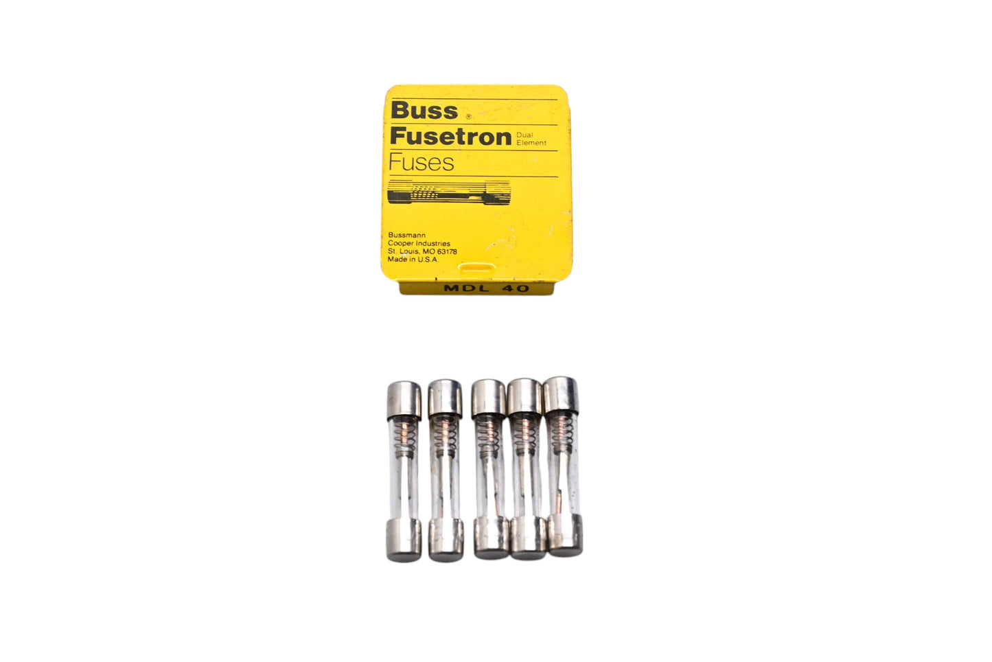 Eaton MDL-40 Bussmann Glass Tube Fuses Qty 5 NOS