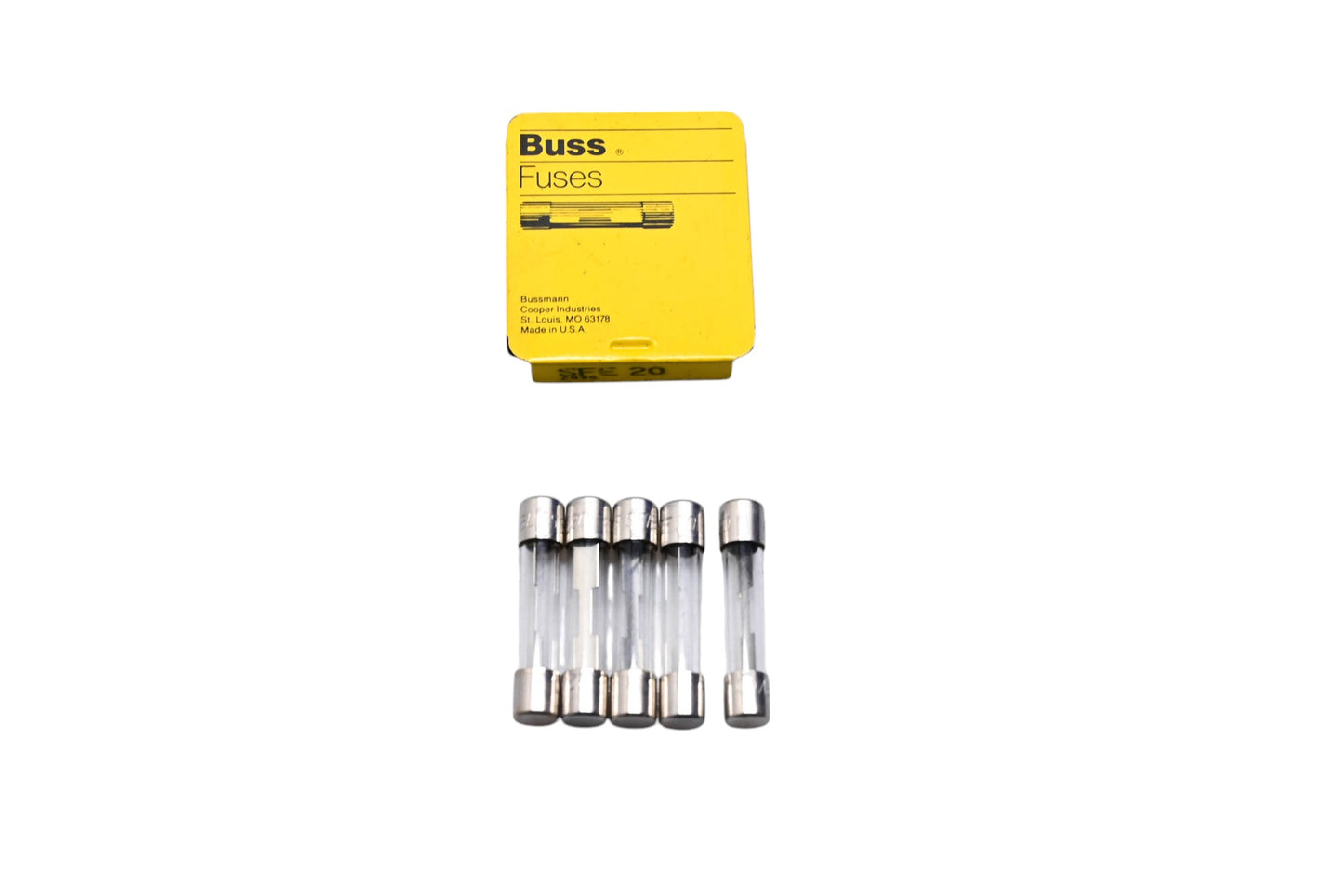 Eaton SFE-20 Bussmann Glass Tube Fuses Qty 5 NOS