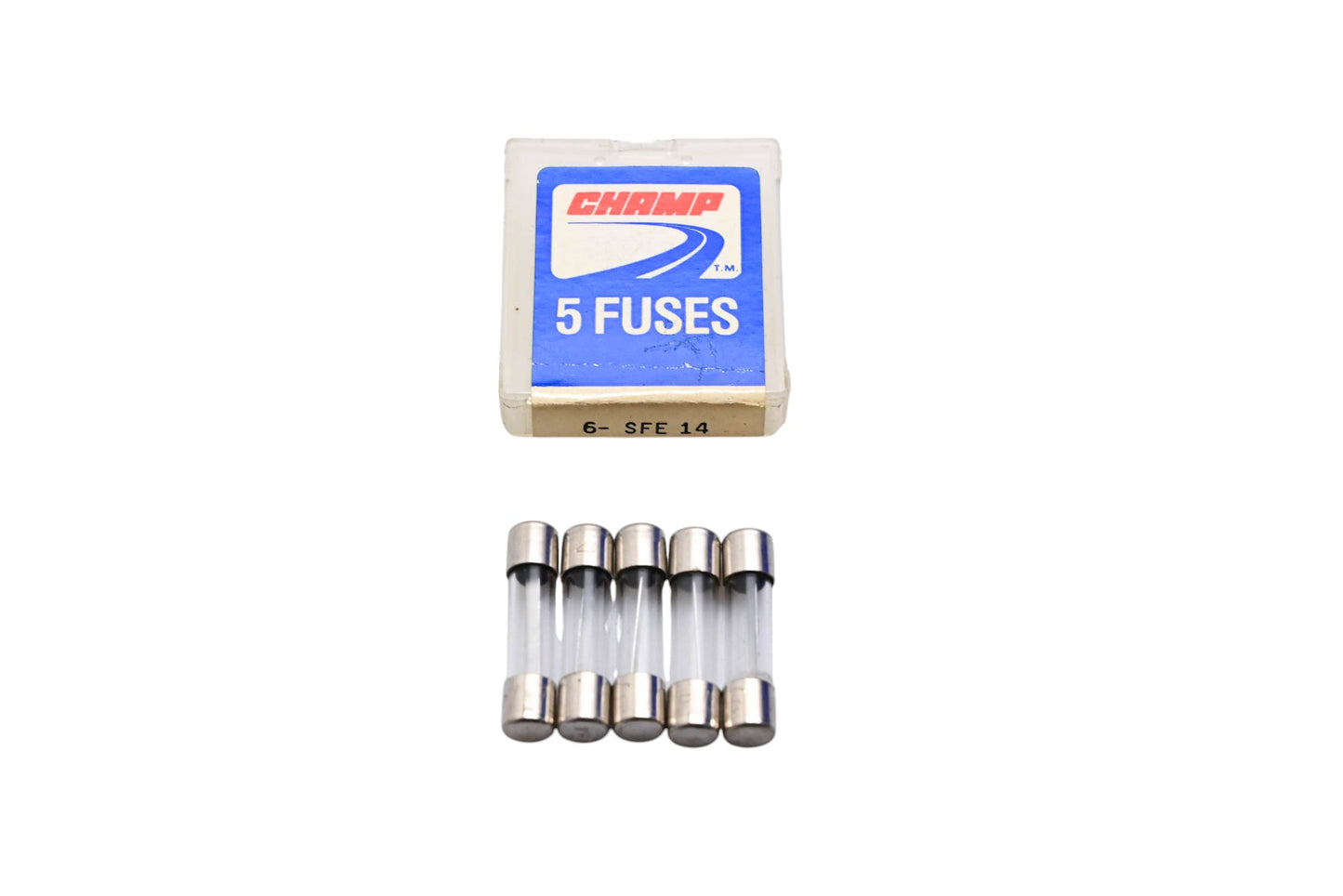Champ 6-SFE 14 Glass Tube Fuses Qty 5 NOS