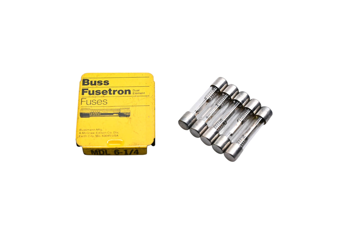 Eaton MDL-6-1/4 Bussmann Fusetron Glass Tube Fuses Qty 5 NOS