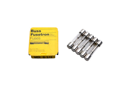 Eaton MDL-6-1/4 Bussmann Fusetron Glass Tube Fuses Qty 5 NOS