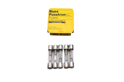 Eaton MDL-6-1/4 Bussmann Fusetron Glass Tube Fuses Qty 5 NOS