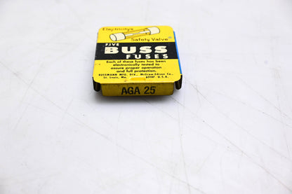 Eaton AGA-25 Bussmann Glass Tube Fuses Qty 5 NOS