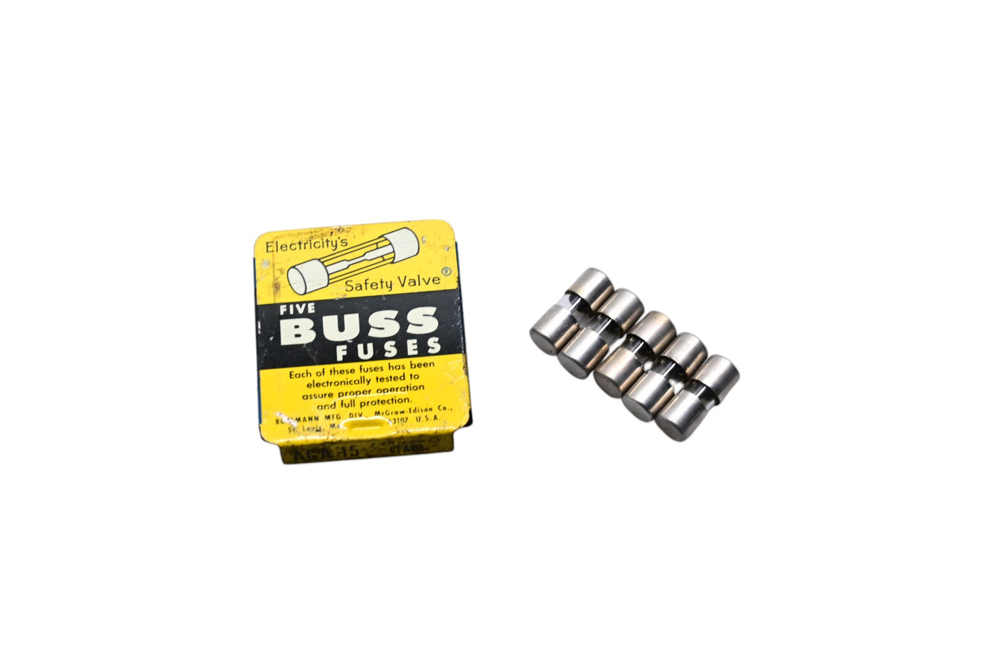 Eaton AGA-15 Bussmann Glass Tube Fuses Qty 5 NOS
