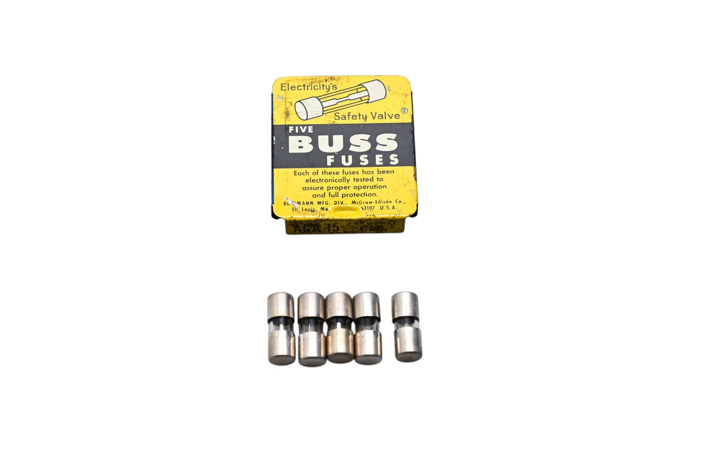 Eaton AGA-15 Bussmann Glass Tube Fuses Qty 5 NOS