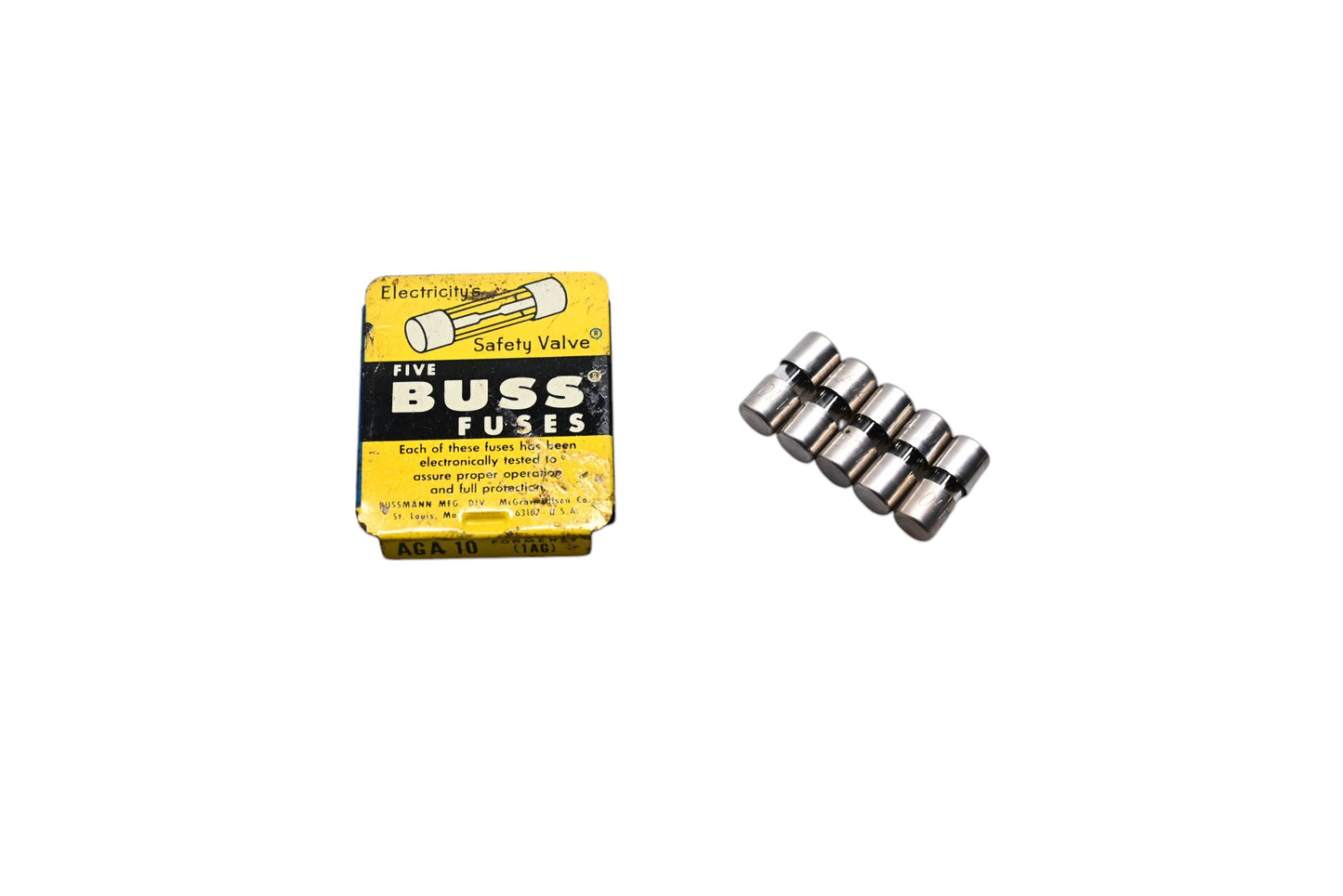 Eaton AGA-10 Bussmann Glass Tube Fuses Qty 5 NOS