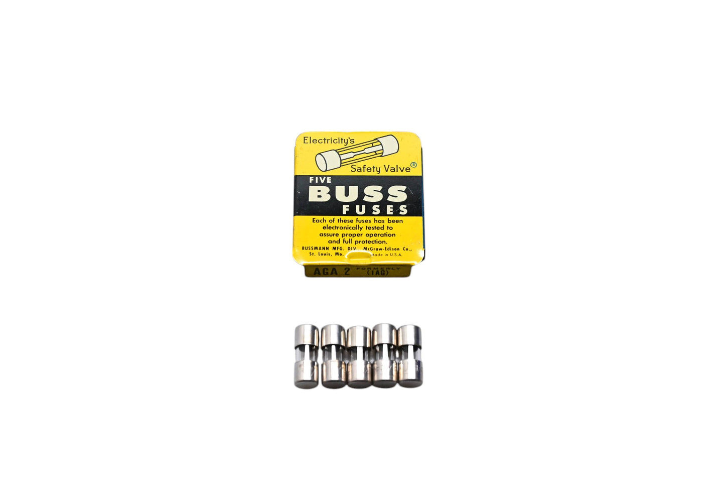 Eaton AGA-2 Bussmann Glass Tube Fuses Qty 5 NOS