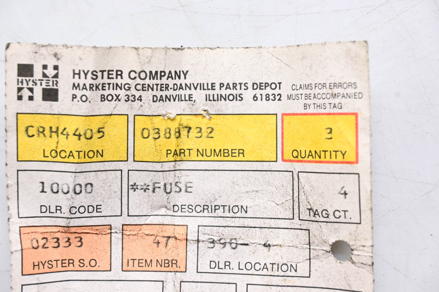 Hyster 0388732 Fuse 3-3/16"L NOS