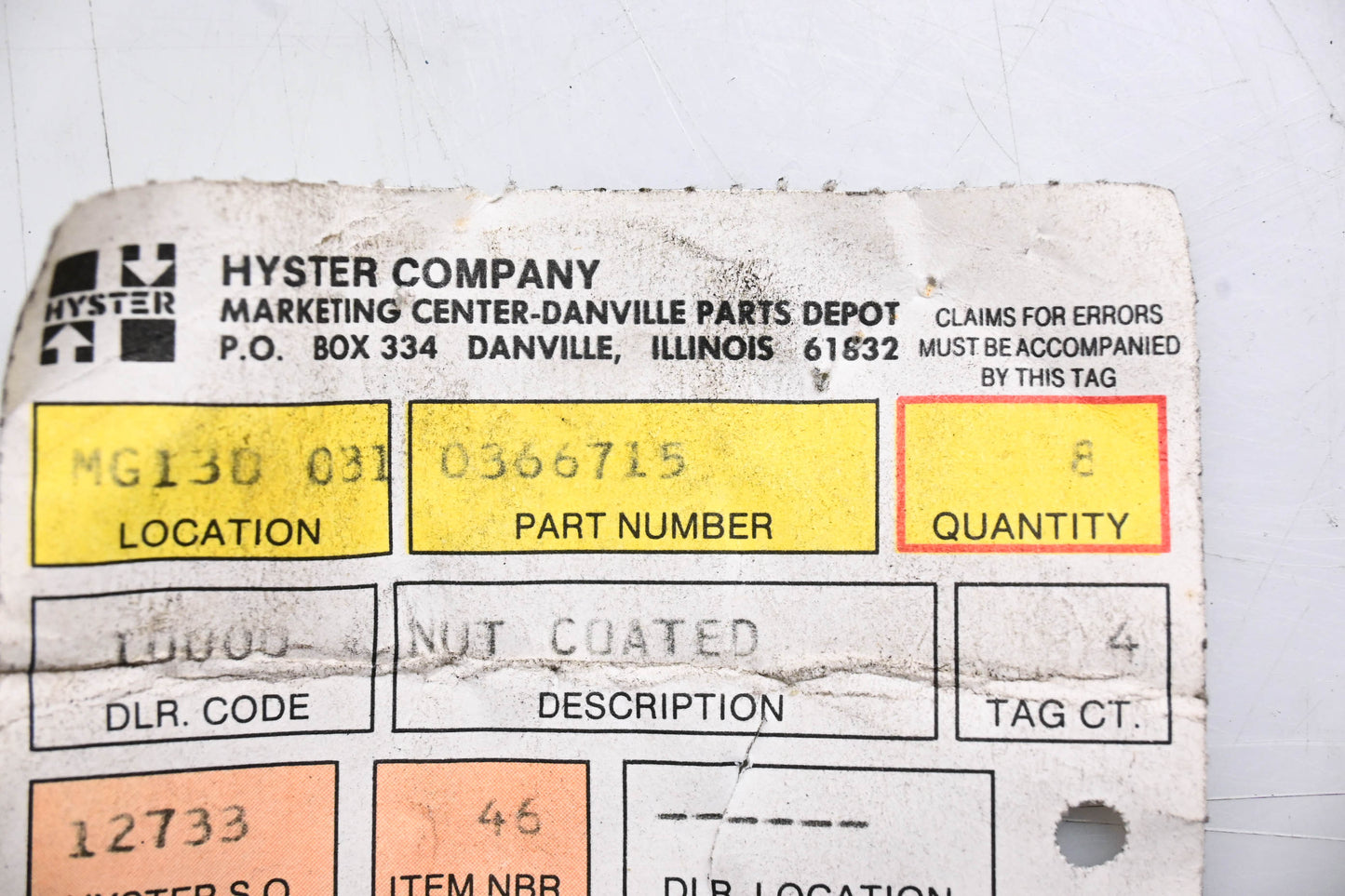 Hyster 0366715 Lock Nut NOS