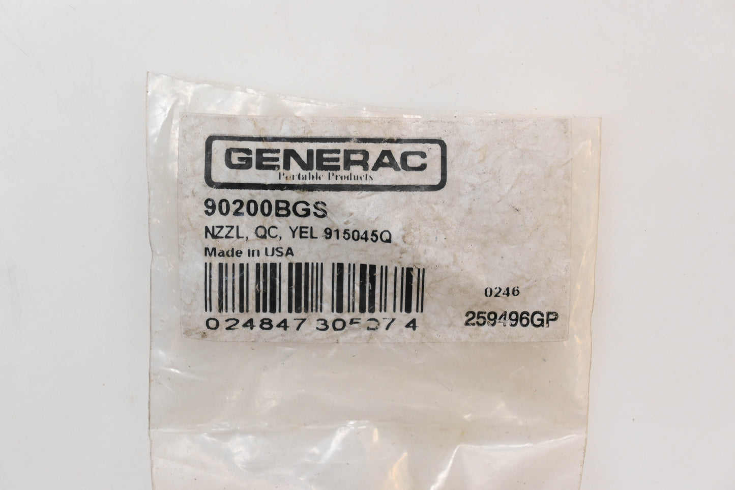 Generac 90200BGS, 915045Q, 15045 Yellow Quick Connect Nozzle NOS