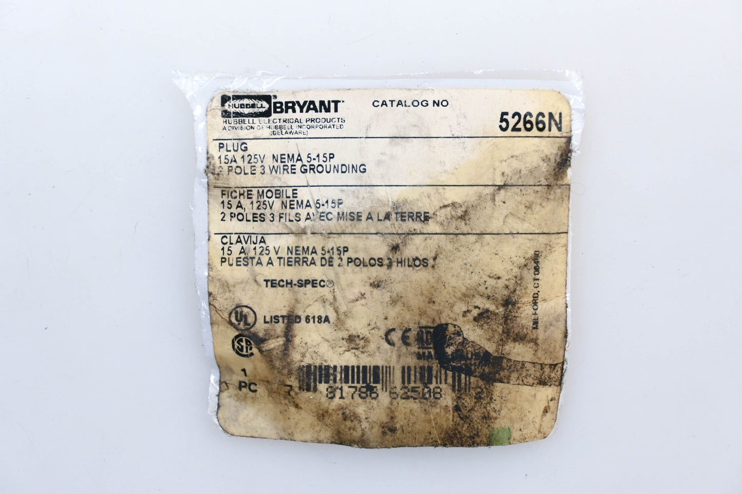 Hubbell 5266N Bryant Straight Blade Plug Assembly NOS