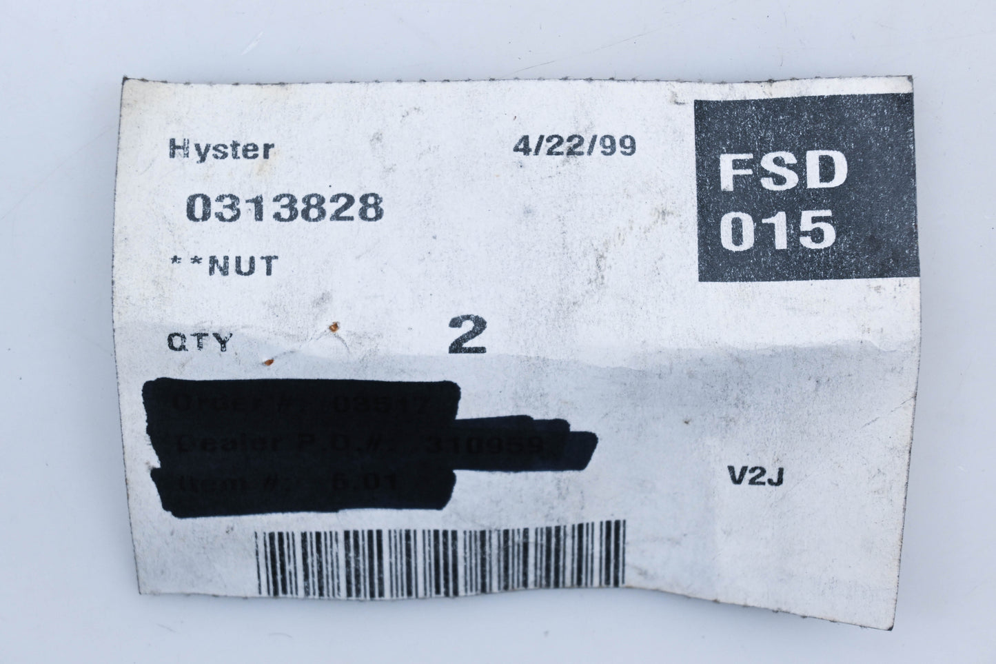 Hyster 0313828, 313828 Nuts Qty 2 NOS