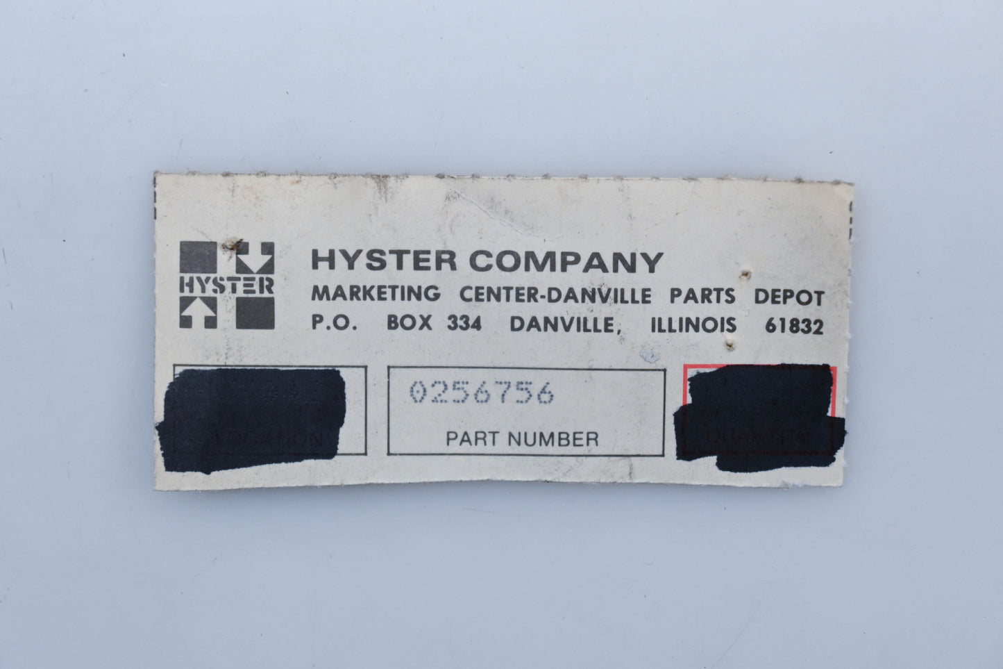 Hyster 0256756, 256756 Plate NOS