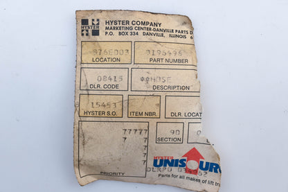 Hyster 0196496, 196496 Radiator Hose NOS