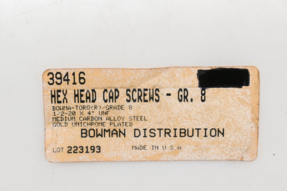 Bowman 39416 1/2"-20 x 4" Grade 8 Bolt NOS
