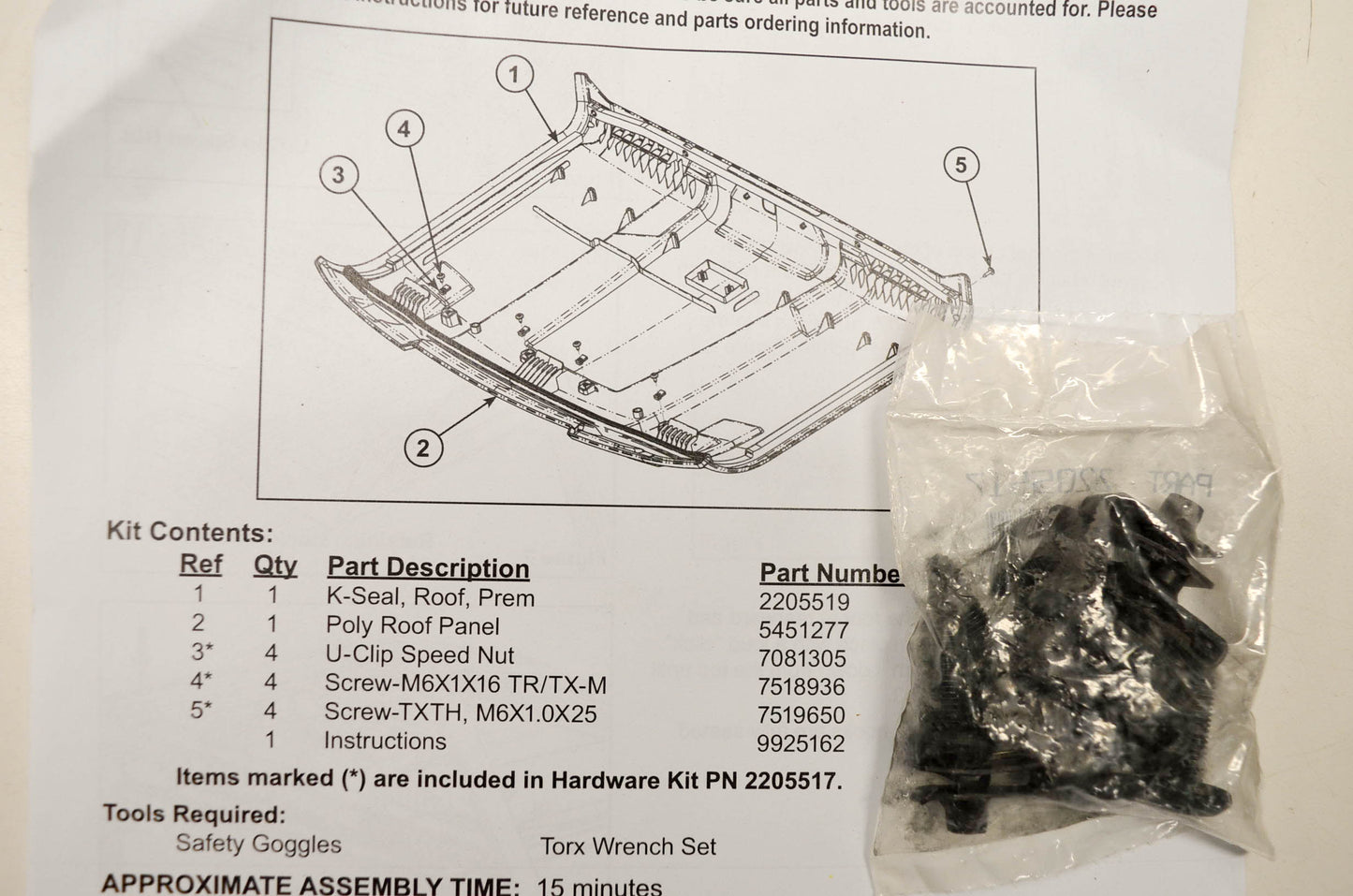 New OEM Polaris 2879952 K- Roof Sport RGT NOS