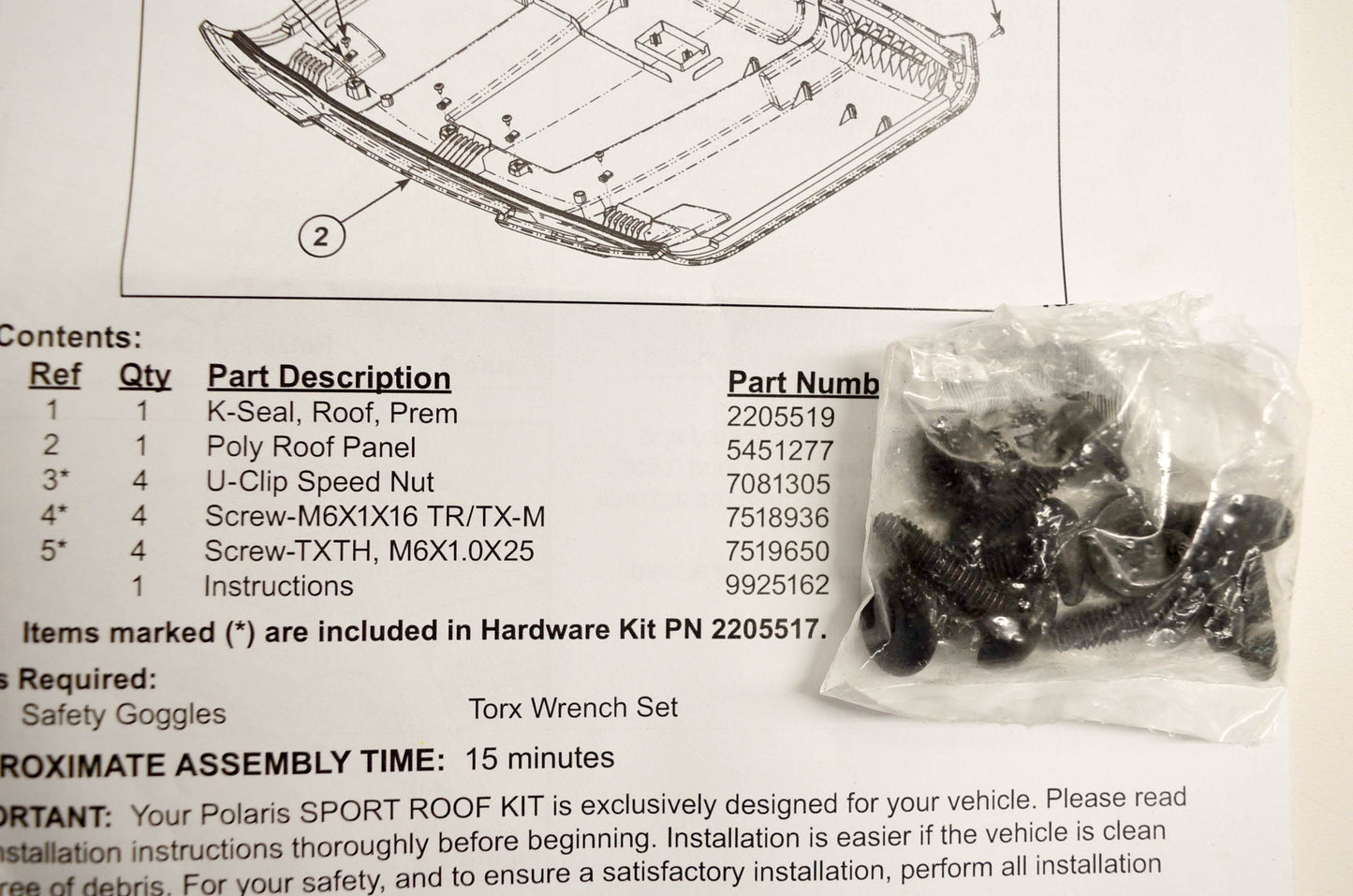 New OEM Polaris 2880634 Roof Assembly TPO NOS