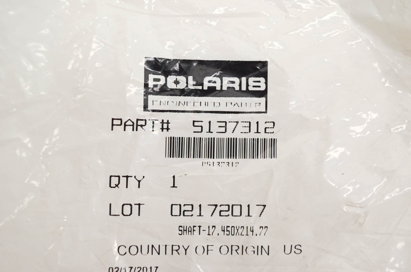 New OEM Polaris 5137312 Shaft - 17.450x214.77 NOS