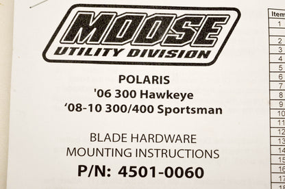 Moose Utility 4501-0060 Bottom Mount Plow Kit NOS