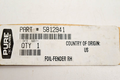 New OEM Polaris 5812941 Foil Fender RH NOS