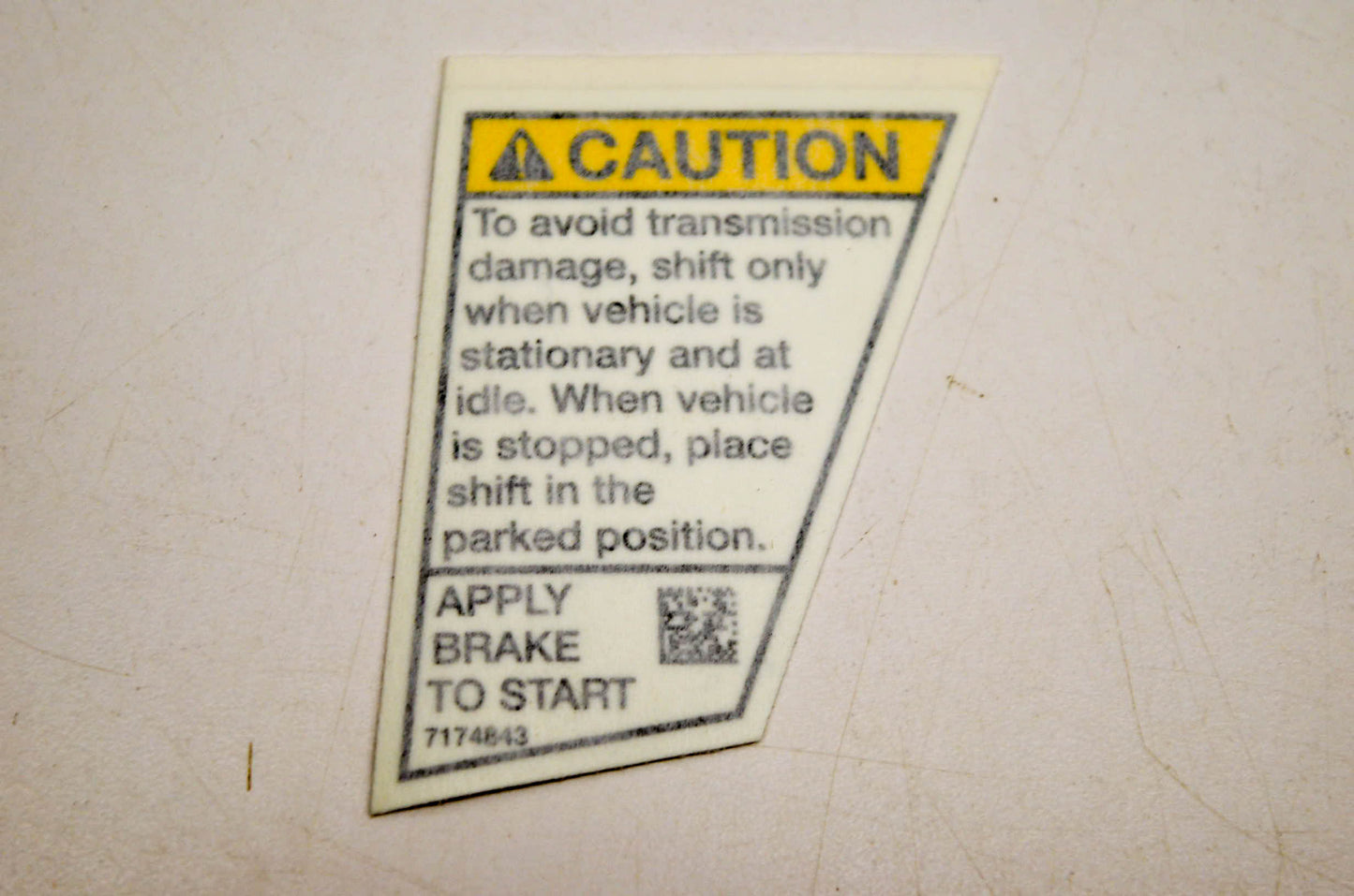 New OEM Polaris 7174843 Decal Caution Shift Apply Brake NOS