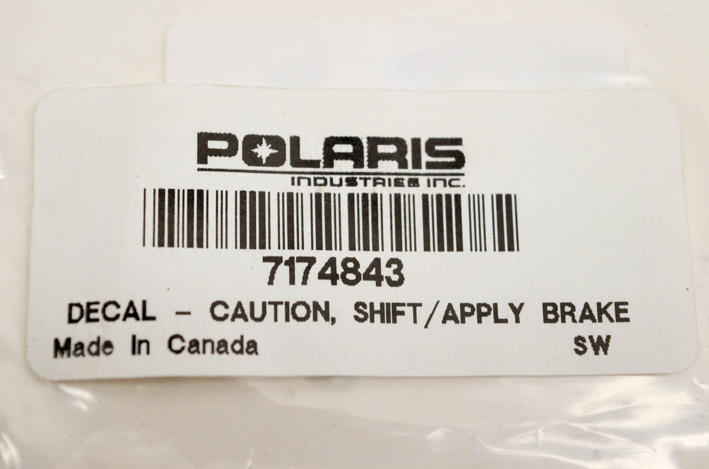 New OEM Polaris 7174843 Decal Caution Shift Apply Brake NOS