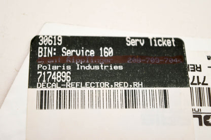 New OEM Polaris 7174896 Decal Reflector Red RH NOS