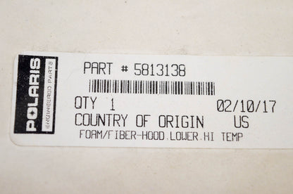 New OEM Polaris 5813138 Foam Fiber Hood Lower HI Temp NOS