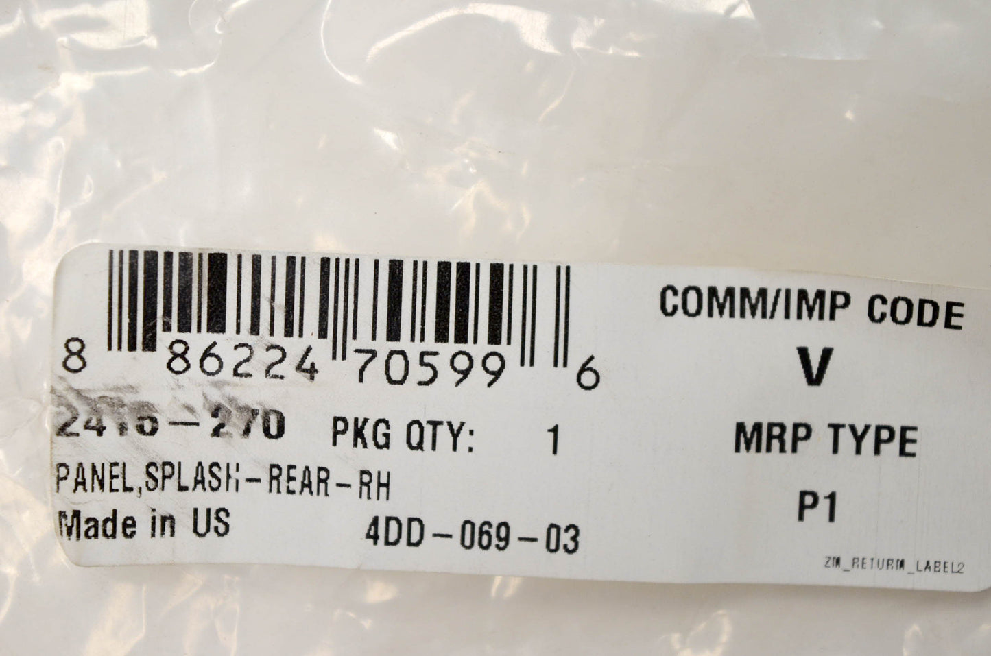 New OEM Arctic Cat 2416-270 Splash Panel Rear Right NOS